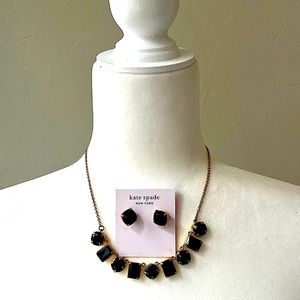 NEW KATE SPADE BLACK CRYSTAL NECKLACE AND EARRINGS SET